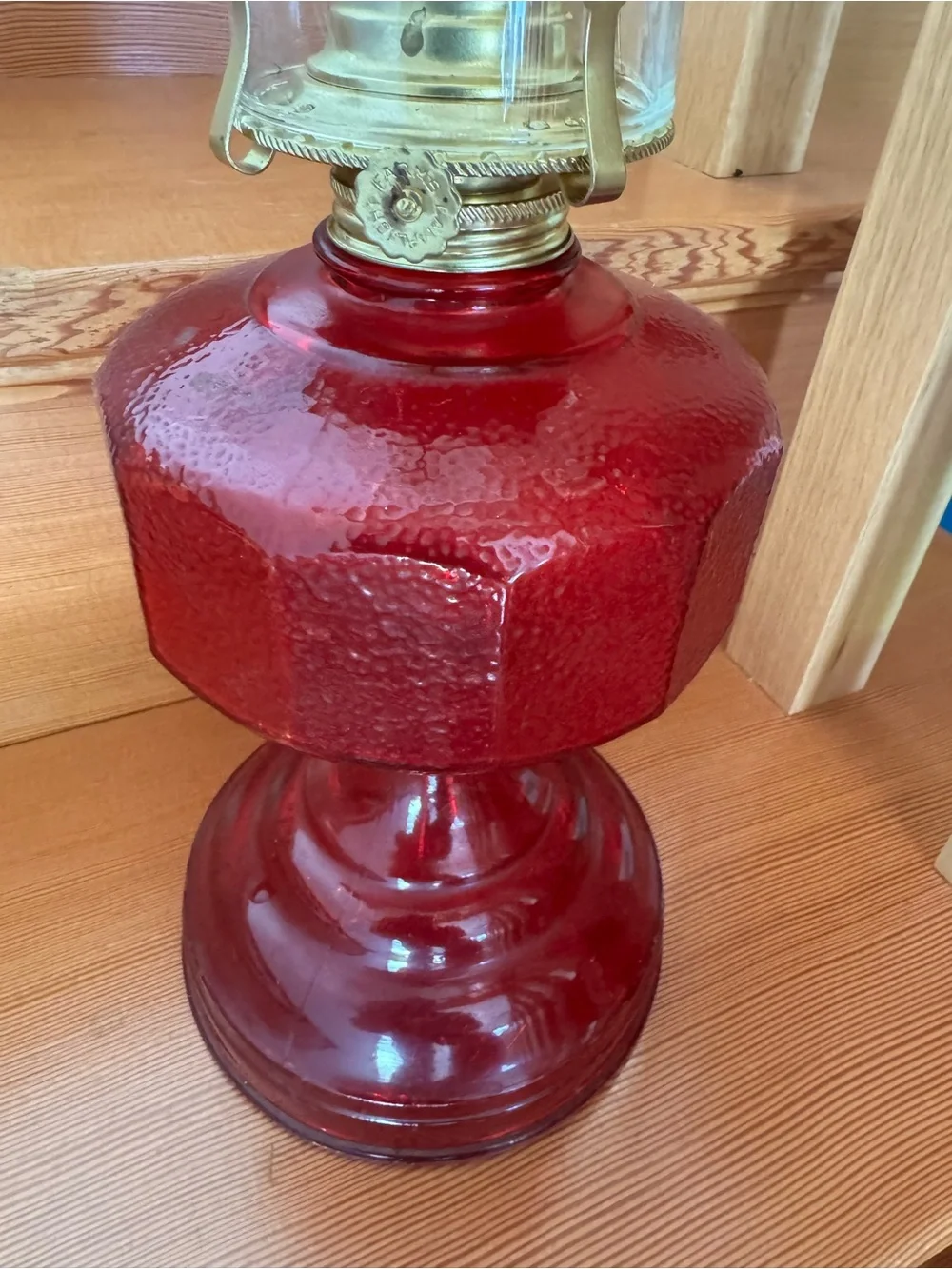 VTG Homesteader Red Glass flash technique Accent Oil Lamp New Brass Color parts